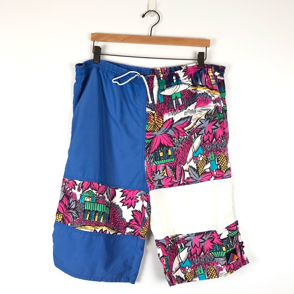 VINTAGE Hobie blue, white, tropical swim shorts